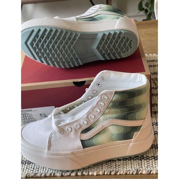 Vans Platform Sneakers Women’s Size 5.5 Sk8 Hi Stacked White Green Mint - Picture 4 of 8